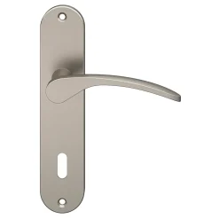 GoodHome Ensemble poignée sur plaque rond serrure Beare effet nickel satin gris L.110.5mm x l.40mm entraxe 165mm