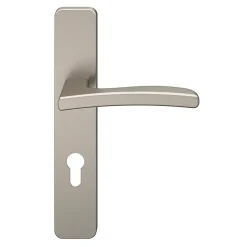 GoodHome Ensemble poignée sur plaque rectangulairecylindre Irvil effet nickel satin gris L.126.5mm x l.42mm entraxe 165-195mm