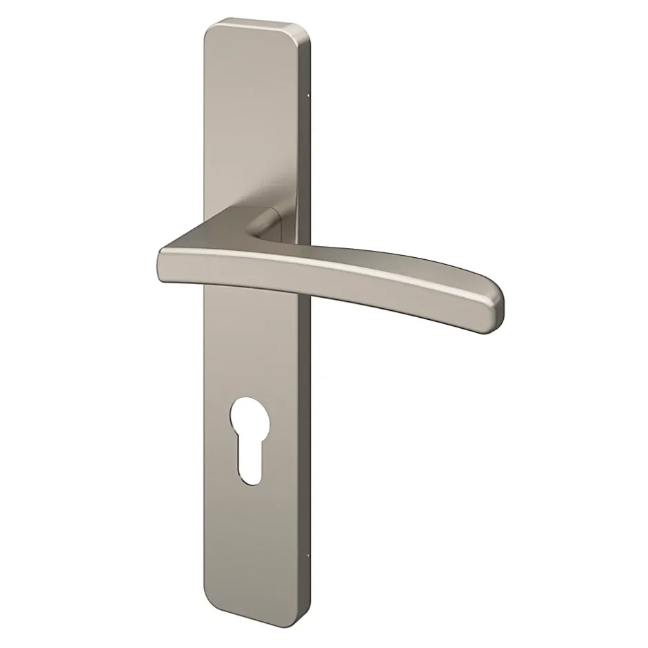 GoodHome Ensemble poignée sur plaque rectangulairecylindre Irvil effet nickel satin gris L.126.5mm x l.42mm entraxe 165-195mm