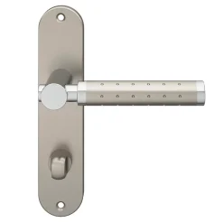 GoodHome Ensemble poignée sur plaque rond à condamnation Brigg effet chrome et nickel satin gris L.132mm x l.40mm entraxe 165mm