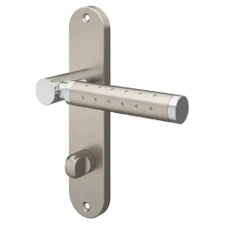 GoodHome Ensemble poignée sur plaque rond à condamnation Brigg effet chrome et nickel satin gris L.132mm x l.40mm entraxe 165mm