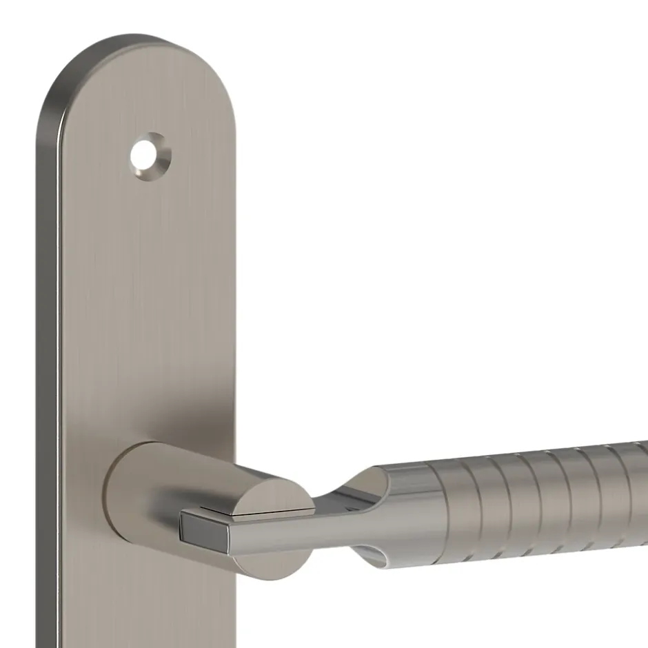 GoodHome Ensemble poignée sur plaque rond gris chromé L.133 x l.40mm