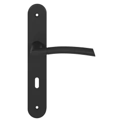 GoodHome Ensemble poignée sur plaque rond serrure Hirel effet nickel mat noir L.128mm x l.40mm entraxe 195mm