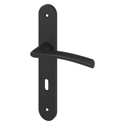 GoodHome Ensemble poignée sur plaque rond serrure Hirel effet nickel mat noir L.128mm x l.40mm entraxe 195mm