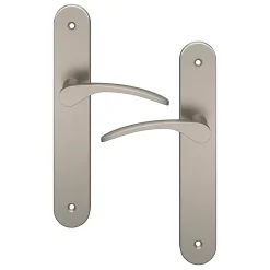 GoodHome Ensemble poignée sur plaque rond Beare effet nickel satin gris L.110.5mm x l.40mm entraxe 195mm