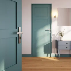 Ensemble poignée sur plaque rectangulaire à condamnation Kerver effet nickel satin gris L.128mm x l.42mm entraxe 165-195mm-GoodHome Clearance