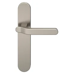 Ensemble poignée sur plaque rond Prat effet nickel satin gris L.129mm x l.42mm entraxe 165-195mm-GoodHome Outlet