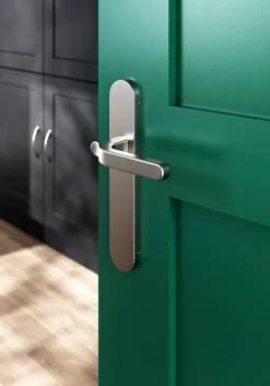 Ensemble poignée sur plaque rond Prat effet nickel satin gris L.129mm x l.42mm entraxe 165-195mm-GoodHome Outlet