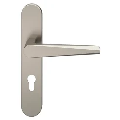 GoodHome Ensemble poignée sur plaque rondcylindre Keri effet nickel satin gris L.140mm x l.42mm entraxe 165-195mm