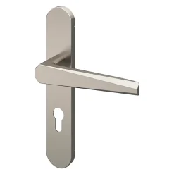 GoodHome Ensemble poignée sur plaque rondcylindre Keri effet nickel satin gris L.140mm x l.42mm entraxe 165-195mm