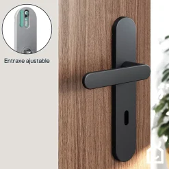 Ensemble poignée sur plaque rond serrure Minzh effet nickel mat noir L.120mm x l.42mm entraxe 165-195mm-GoodHome Clearance