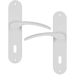 Ensemble poignée sur plaque rond serrure Beare mat blanc L.110.5mm x l.40mm entraxe 165mm-GoodHome Hot