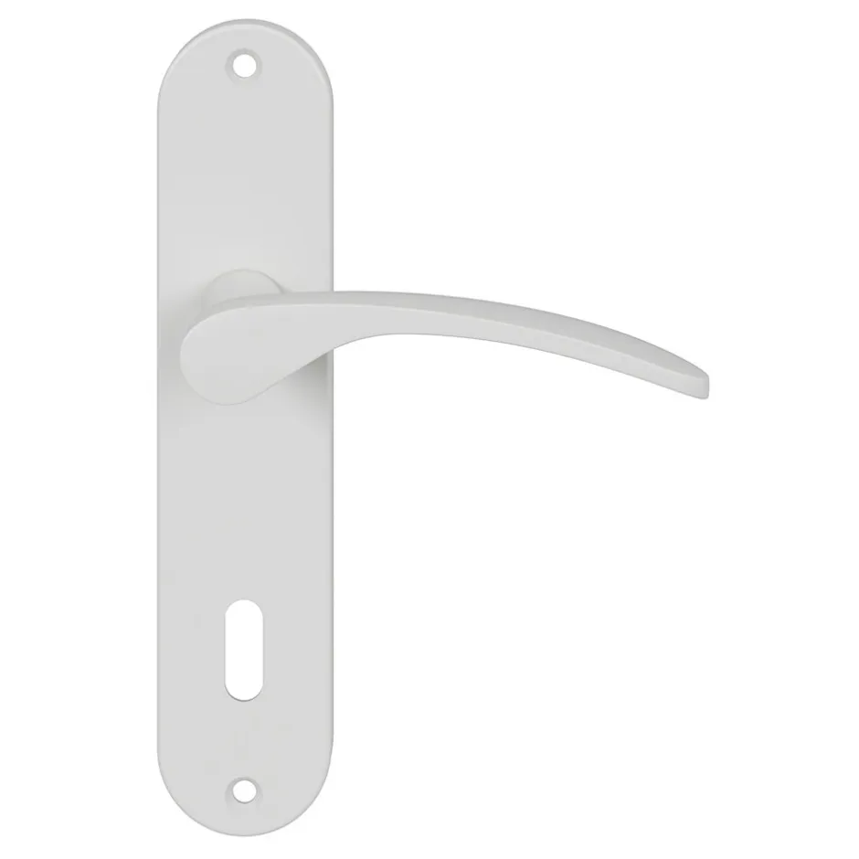 Ensemble poignée sur plaque rond serrure Beare mat blanc L.110.5mm x l.40mm entraxe 165mm-GoodHome Hot