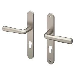 GoodHome Ensemble poignée sur plaque rond Dizel effet nickel satin gris L.121.5mm x l.33mm entraxe 195mm