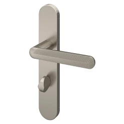 Ensemble poignée sur plaque rond à condamnation Garlan effet nickel satin gris L.125mm x l.42mm entraxe 165-195mm-GoodHome Outlet