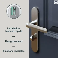 Ensemble poignée sur plaque rond à condamnation Garlan effet nickel satin gris L.125mm x l.42mm entraxe 165-195mm-GoodHome Outlet