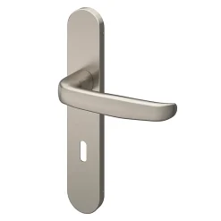 Ensemble poignée sur plaque rond serrure Govlin effet nickel satin gris L.130mm x l.42mm entraxe 165-195mm-GoodHome Discount