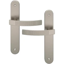 GoodHome Ensemble poignée sur plaque rond Diss effet nickel satin gris L.139mm x l.40mm entraxe 195mm