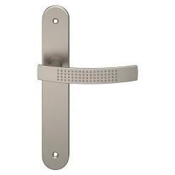 GoodHome Ensemble poignée sur plaque rond Diss effet nickel satin gris L.139mm x l.40mm entraxe 195mm