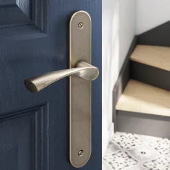 Ensemble poignée sur plaque rond Breage effet laiton satin doré L.120.5mm x l.40mm entraxe 195mm-GoodHome Best