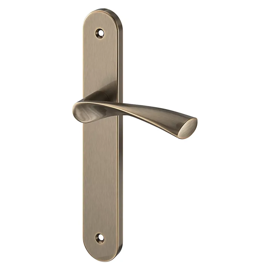 Ensemble poignée sur plaque rond Breage effet laiton satin doré L.120.5mm x l.40mm entraxe 195mm-GoodHome Best