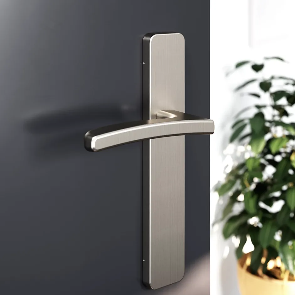 Ensemble poignée sur plaque rectangulaire Irvil effet nickel satin gris L.126.5mm x l.42mm entraxe 165-195mm-GoodHome Outlet