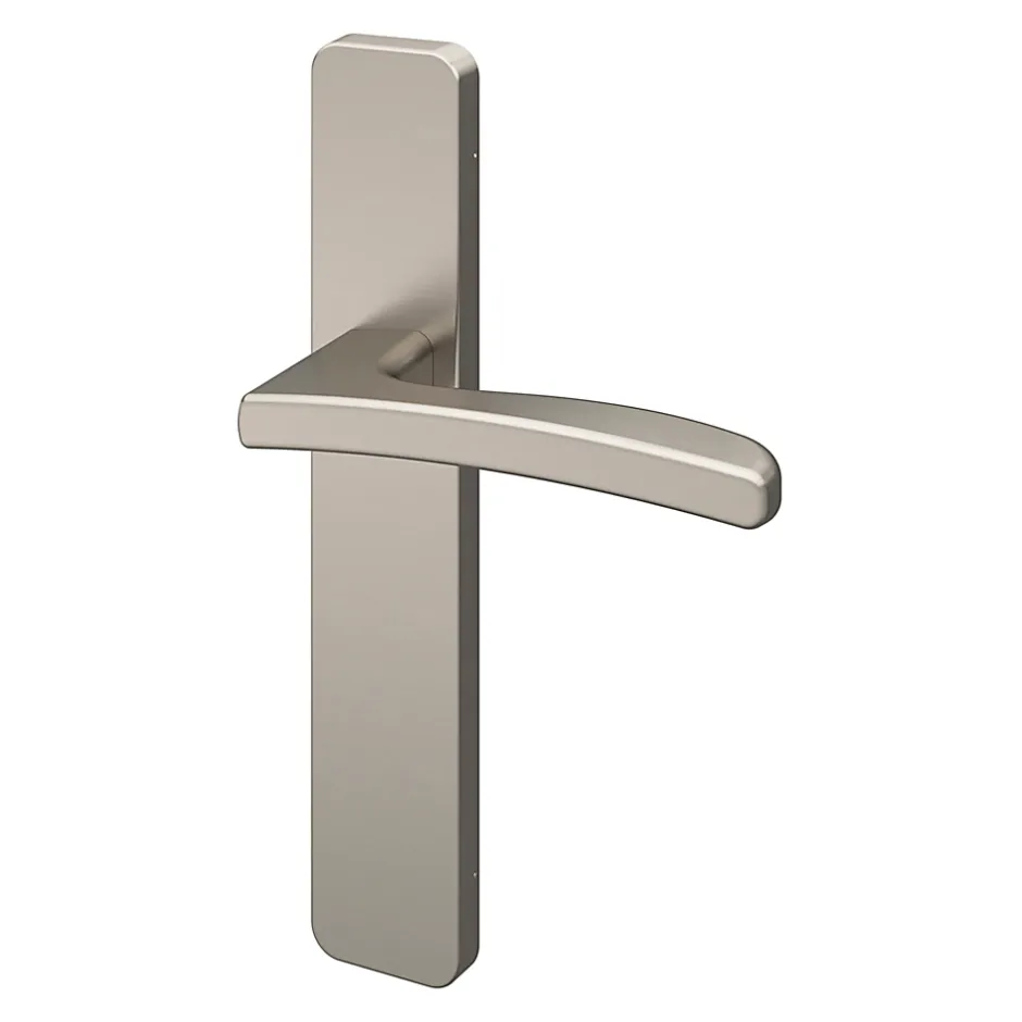 Ensemble poignée sur plaque rectangulaire Irvil effet nickel satin gris L.126.5mm x l.42mm entraxe 165-195mm-GoodHome Outlet