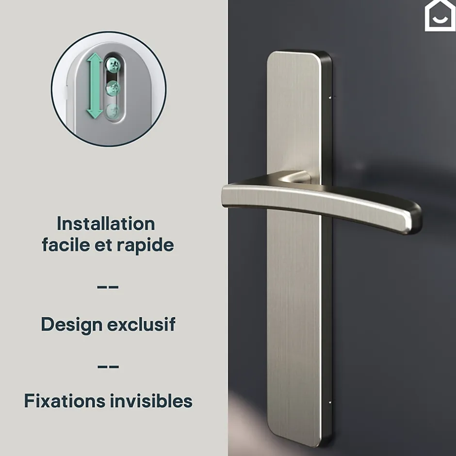 Ensemble poignée sur plaque rectangulaire Irvil effet nickel satin gris L.126.5mm x l.42mm entraxe 165-195mm-GoodHome Outlet