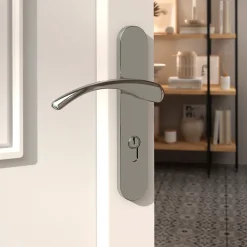 GoodHome Ensemble poignée sur plaque rond Ruis effet chromé gris L.138.5mm x l.40mm entraxe 195mm