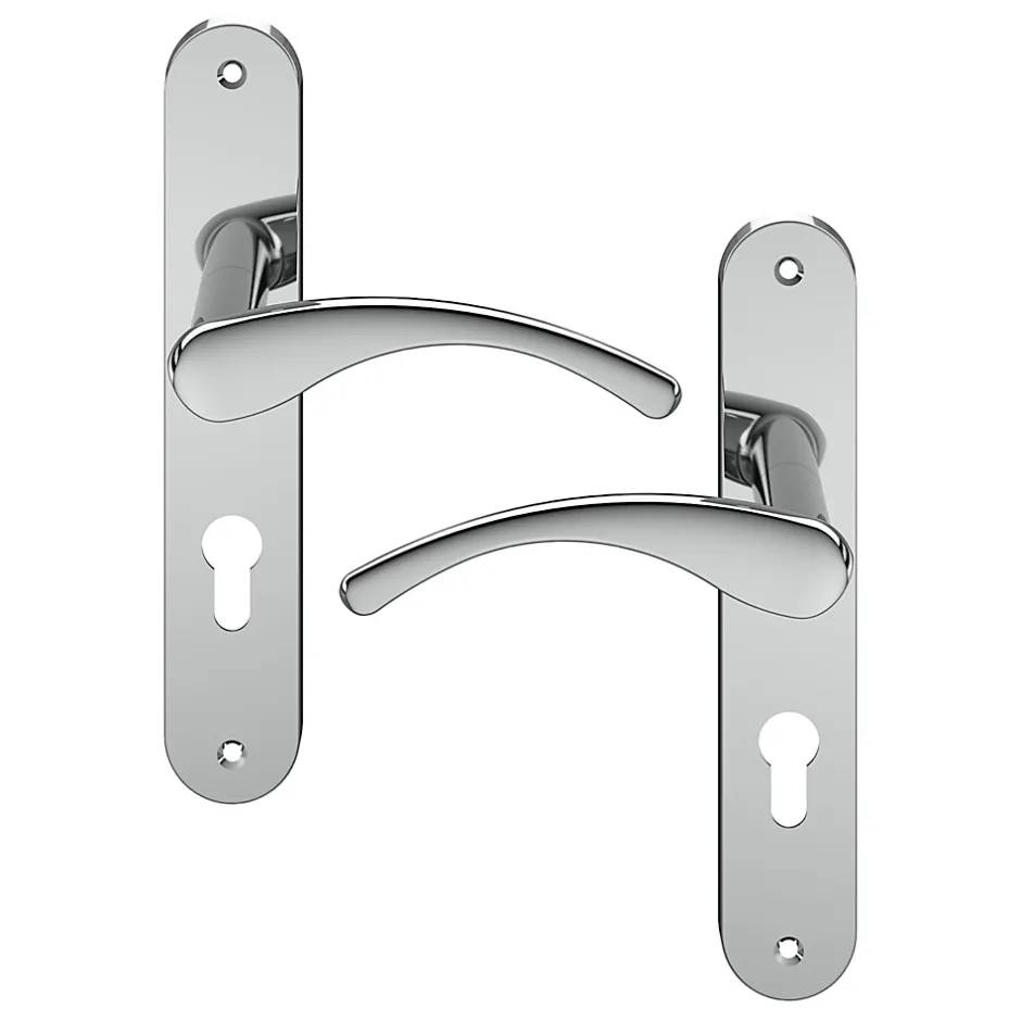 GoodHome Ensemble poignée sur plaque rond Ruis effet chromé gris L.138.5mm x l.40mm entraxe 195mm