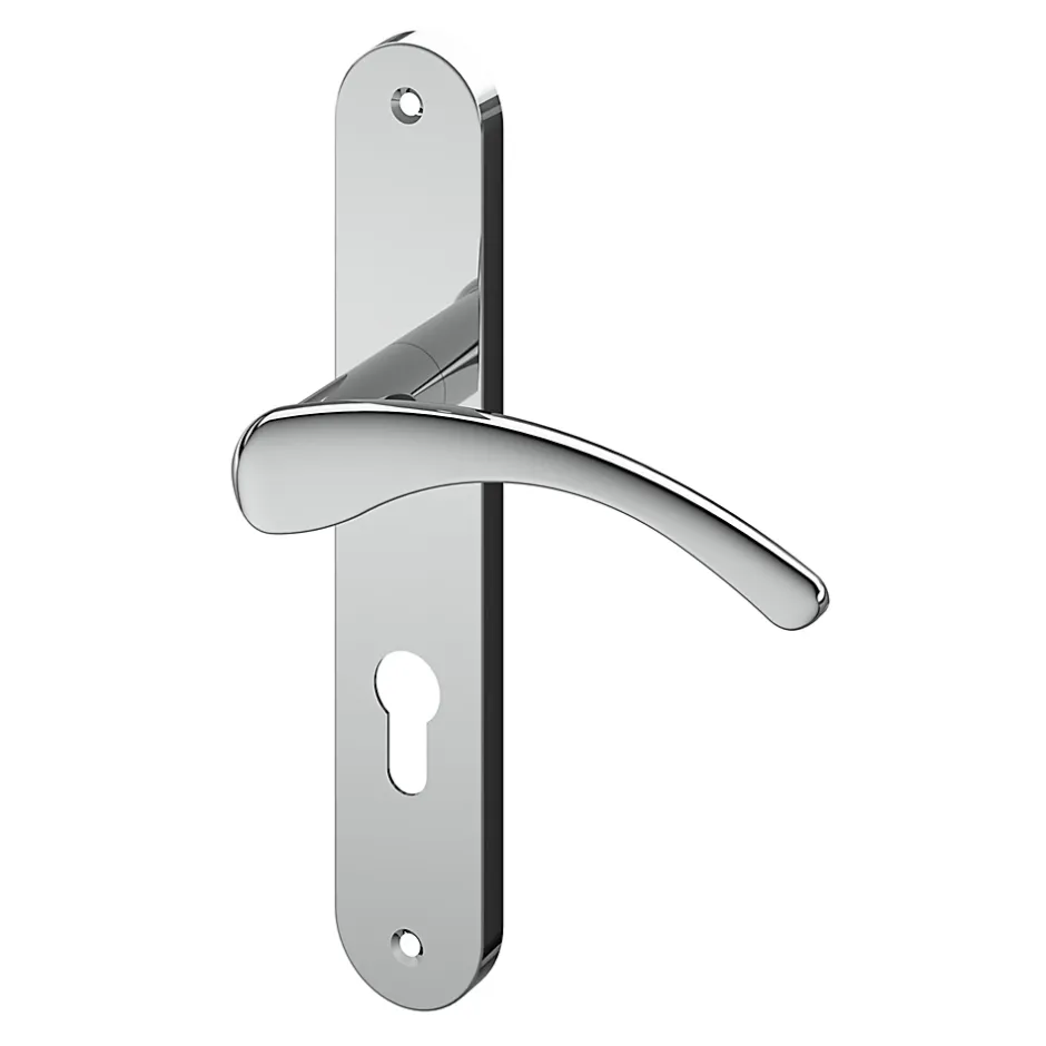 GoodHome Ensemble poignée sur plaque rond Ruis effet chromé gris L.138.5mm x l.40mm entraxe 195mm