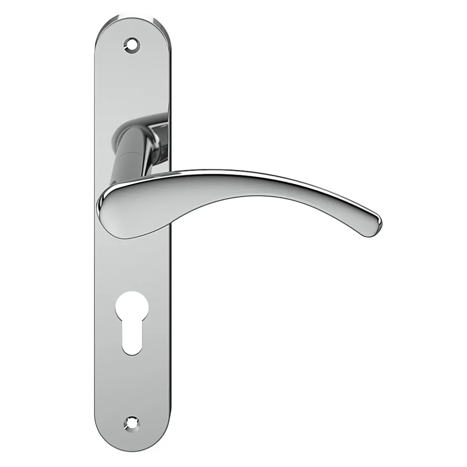 GoodHome Ensemble poignée sur plaque rond Ruis effet chromé gris L.138.5mm x l.40mm entraxe 195mm