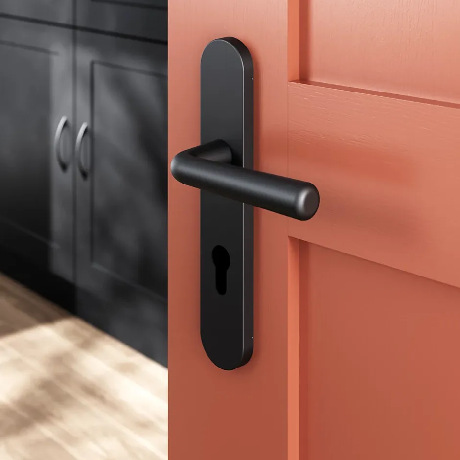 Ensemble poignée sur plaque rondcylindre Dizel effet nickel mat noir L.121.5mm x l.42mm entraxe 165-195mm-GoodHome Discount