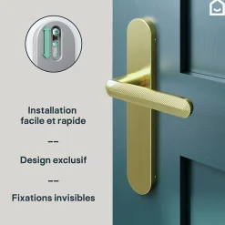 GoodHome Ensemble poignée sur plaque rond Garlan effet laiton satin doré L.125mm x l.42mm entraxe 165-195mm