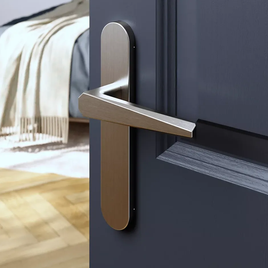 GoodHome Ensemble poignée sur plaque rond Keri effet nickel satin gris L.140mm x l.42mm entraxe 165-195mm