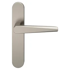 GoodHome Ensemble poignée sur plaque rond Keri effet nickel satin gris L.140mm x l.42mm entraxe 165-195mm