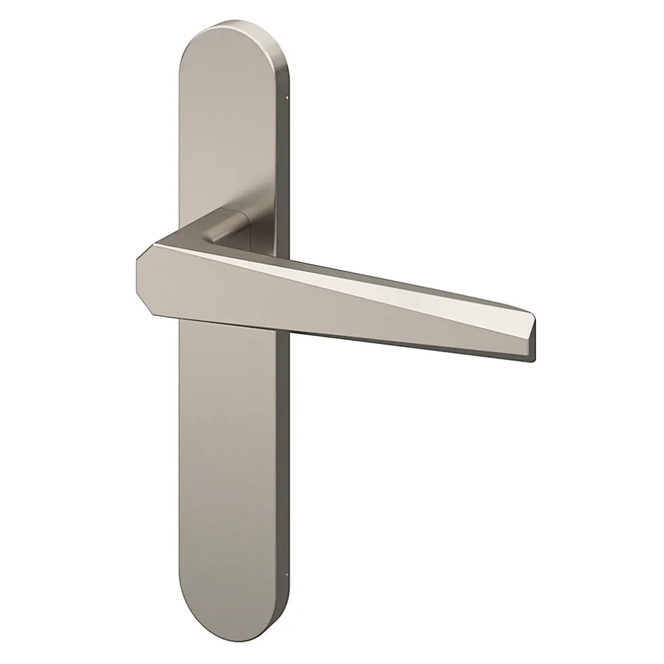 GoodHome Ensemble poignée sur plaque rond Keri effet nickel satin gris L.140mm x l.42mm entraxe 165-195mm