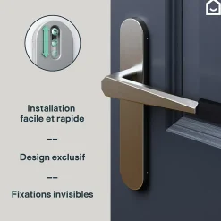 GoodHome Ensemble poignée sur plaque rond Keri effet nickel satin gris L.140mm x l.42mm entraxe 165-195mm