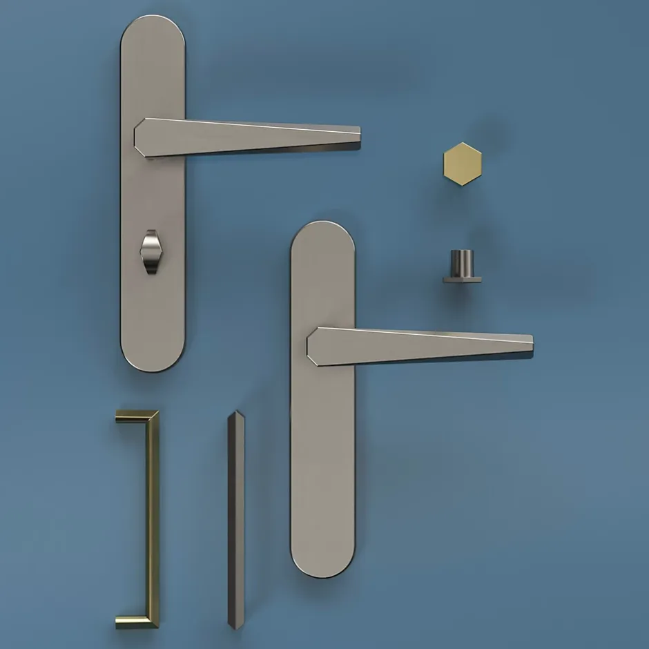 GoodHome Ensemble poignée sur plaque rond Keri effet nickel satin gris L.140mm x l.42mm entraxe 165-195mm