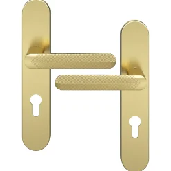 GoodHome Ensemble poignée sur plaque rondcylindre Garlan effet laiton satin doré L.125mm x l.42mm entraxe 165-195mm