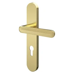 GoodHome Ensemble poignée sur plaque rondcylindre Garlan effet laiton satin doré L.125mm x l.42mm entraxe 165-195mm