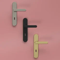 Ensemble poignée sur plaque rond serrure Minzh effet laiton satin doré L.120mm x l.42mm entraxe 165-195mm-GoodHome Hot