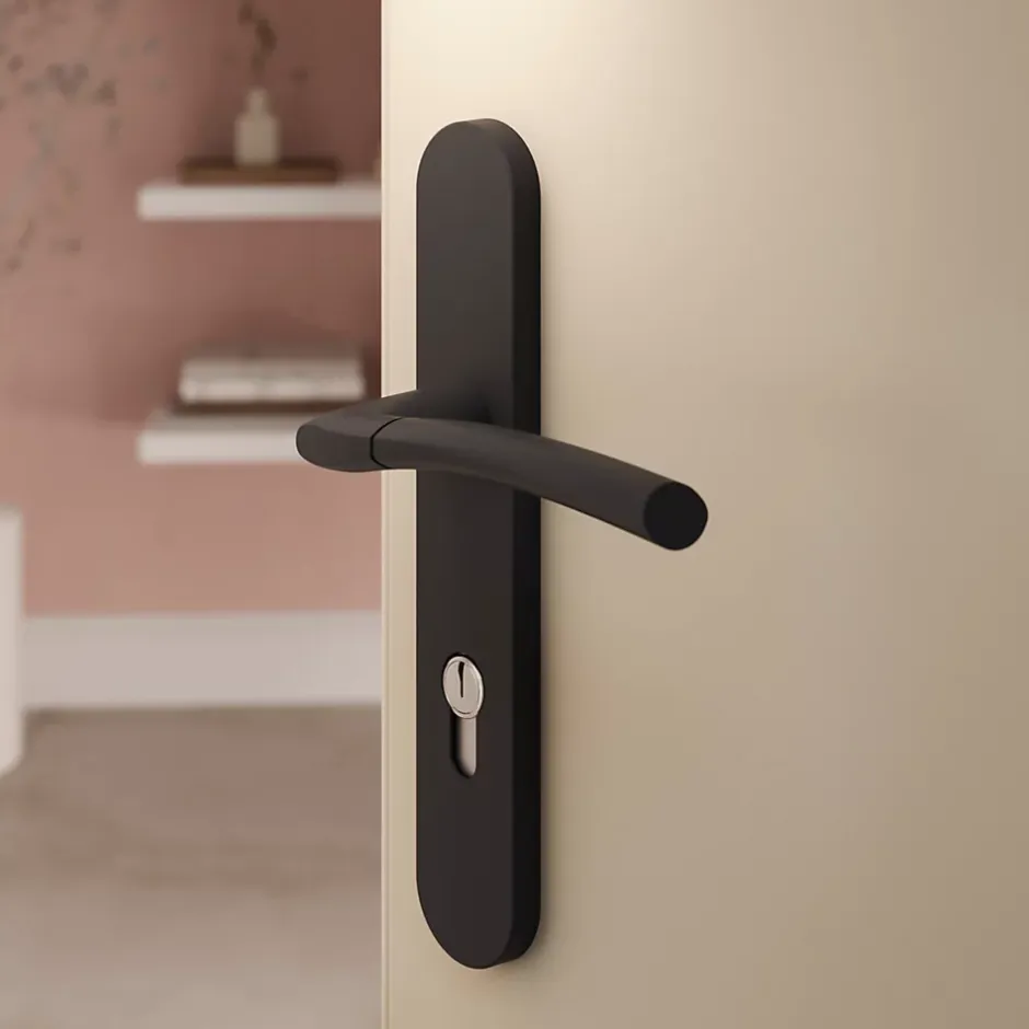 GoodHome Ensemble poignée sur plaque rond Hirel effet nickel noir L.128mm x l.40mm entraxe 195mm