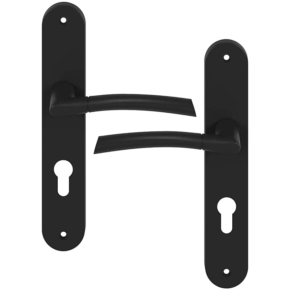 GoodHome Ensemble poignée sur plaque rond Hirel effet nickel noir L.128mm x l.40mm entraxe 195mm