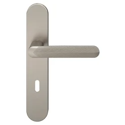 Ensemble poignée sur plaque rond serrure Garlan effet nickel satin gris L.125mm x l.42mm entraxe 165-195mm-GoodHome New