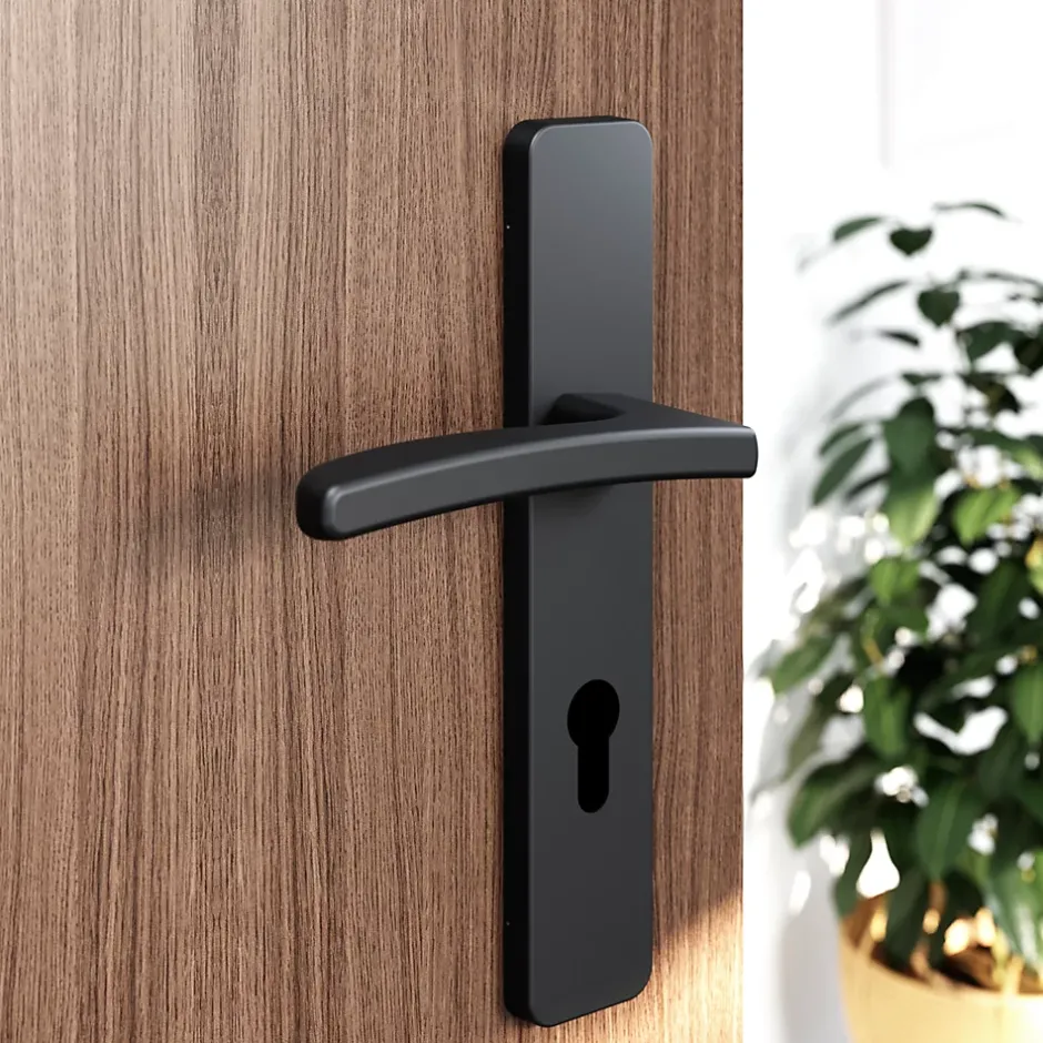 GoodHome Ensemble poignée sur plaque rectangulairecylindre Irvil effet nickel mat noir L.126.5mm x l.42mm entraxe 165-195mm