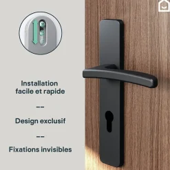 GoodHome Ensemble poignée sur plaque rectangulairecylindre Irvil effet nickel mat noir L.126.5mm x l.42mm entraxe 165-195mm