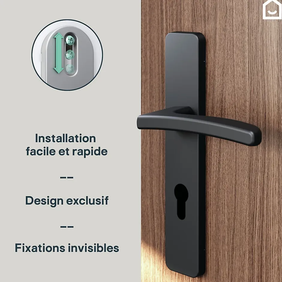 GoodHome Ensemble poignée sur plaque rectangulairecylindre Irvil effet nickel mat noir L.126.5mm x l.42mm entraxe 165-195mm