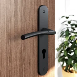 GoodHome Ensemble poignée sur plaque rondcylindre Hirel effet nickel mat noir L.128mm x l.40mm entraxe 195mm