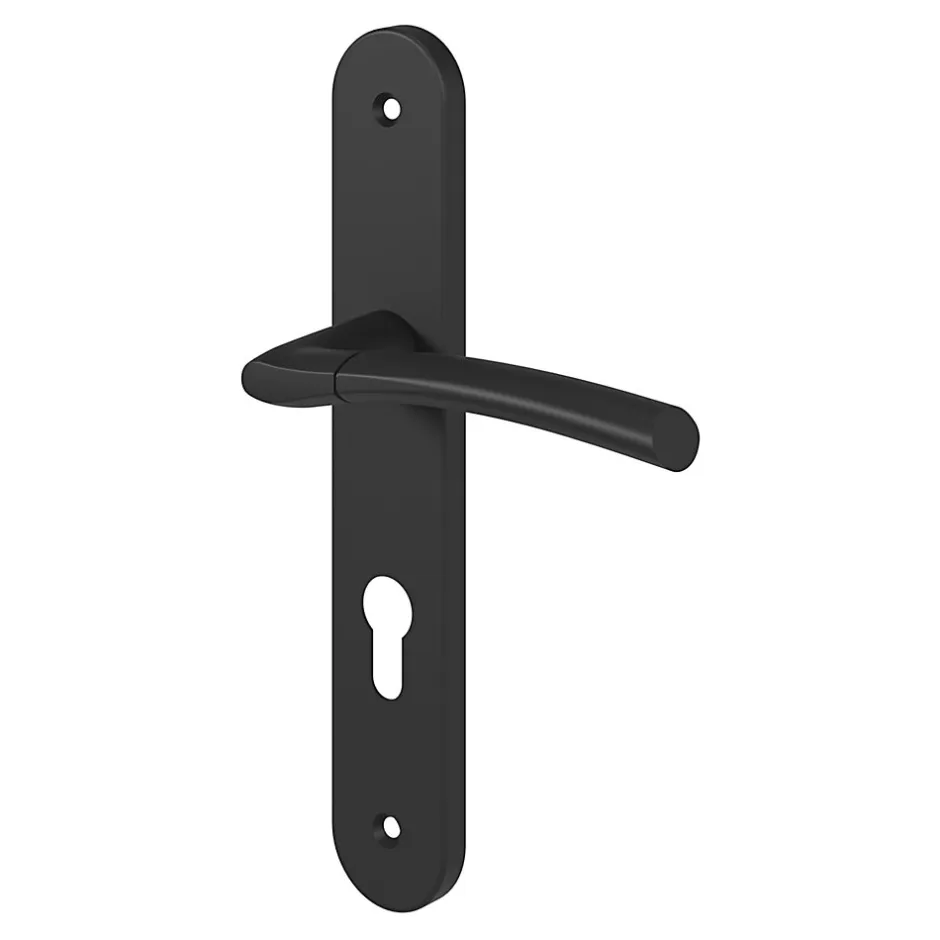 GoodHome Ensemble poignée sur plaque rondcylindre Hirel effet nickel mat noir L.128mm x l.40mm entraxe 195mm